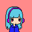 Chica con pelo azul y auriculares lilas